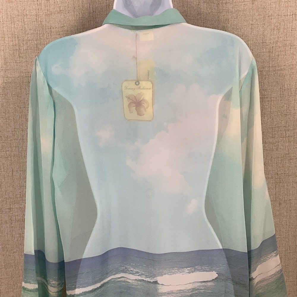 Tommy Bahama Water's Edge Blouse Sz M Blue Silk Chiffon Ocean Beach Coastal NEW - Picture 6 of 14